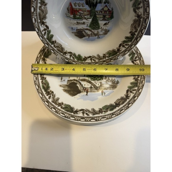 Gibson Home Christmas Village Dinner Plates & Bowl Set Holiday Winter Scene - Picture 4 of 8